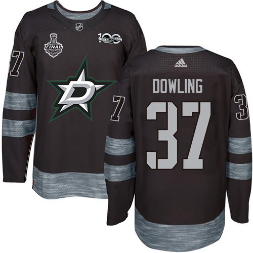 Adidas Men Dallas Stars #37 Justin Dowling Black 1917-2017 100th Anniversary 2020 Stanley Cup Final Stitched NHL Jersey->dallas stars->NHL Jersey